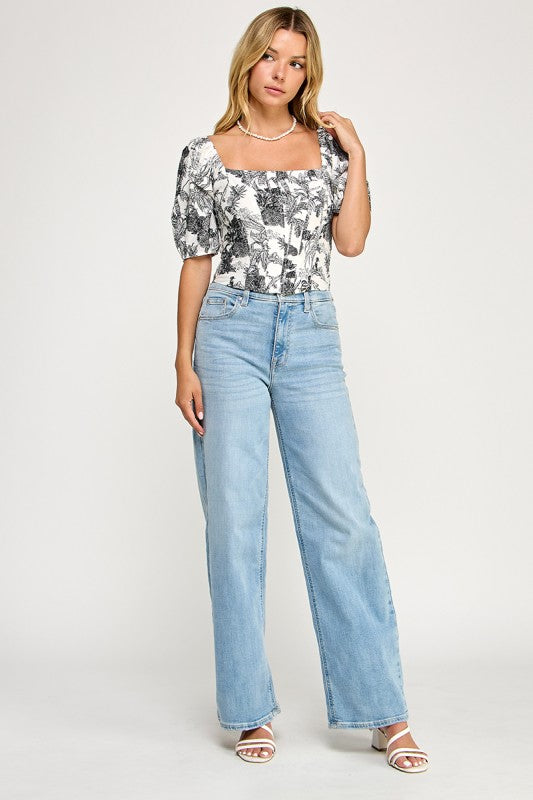 T5547 Puff Sleeve Toile Corset Top