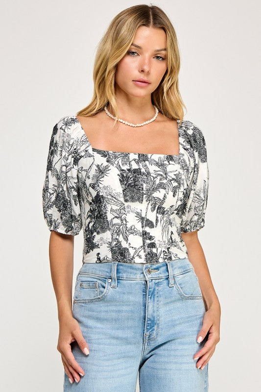 T5547 Puff Sleeve Toile Corset Top