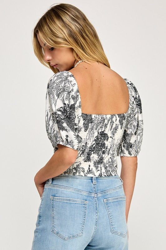 T5547 Puff Sleeve Toile Corset Top
