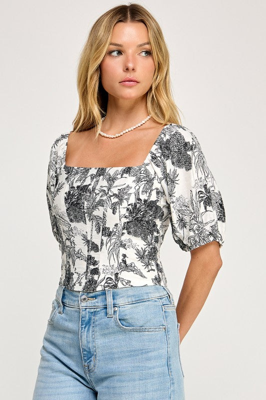 T5547 Puff Sleeve Toile Corset Top