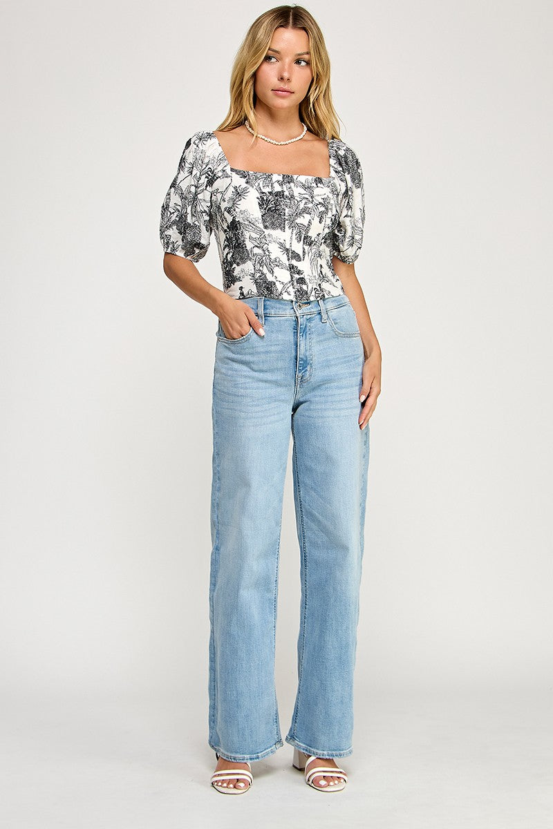T5547 Puff Sleeve Toile Corset Top