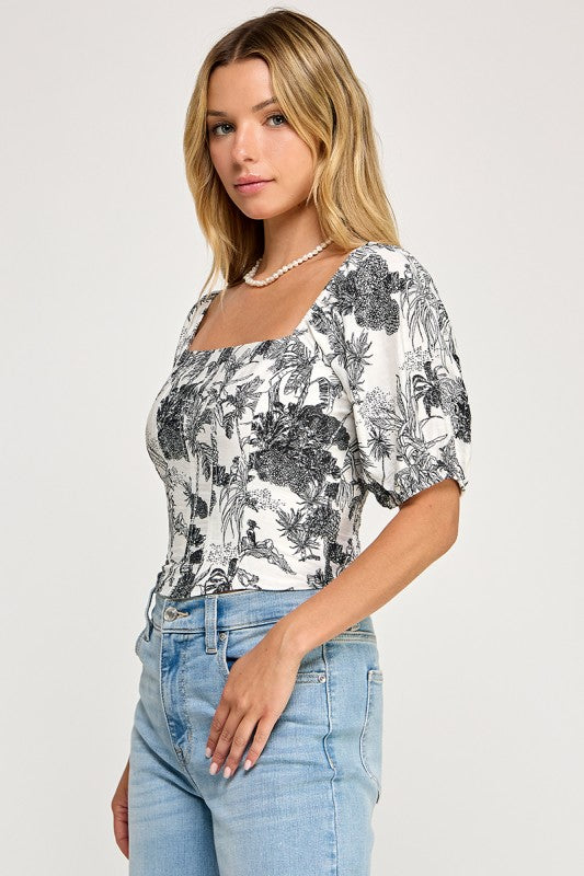 T5547 Puff Sleeve Toile Corset Top