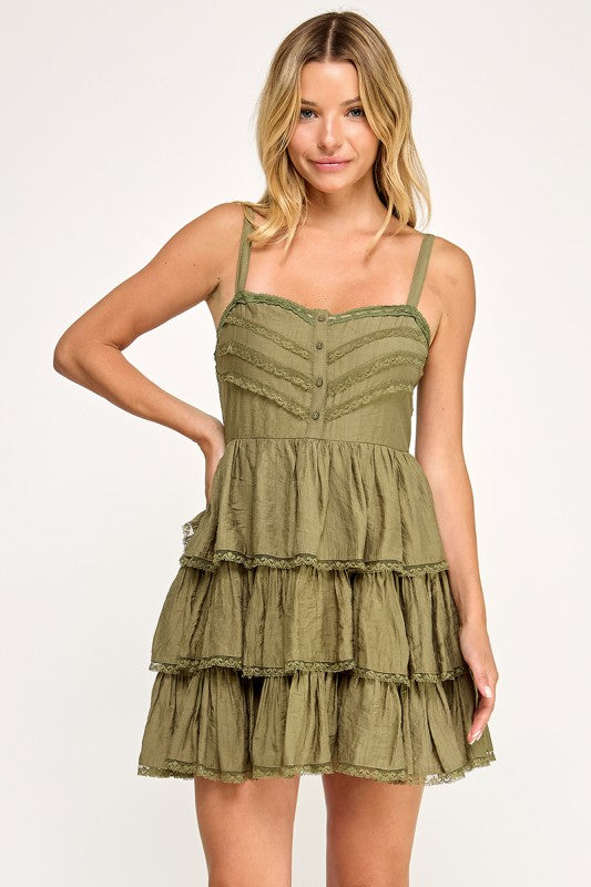 D5513 Tiered Ruffle Lace Mini Dress