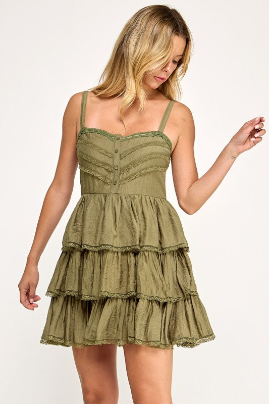 D5513 Tiered Ruffle Lace Mini Dress
