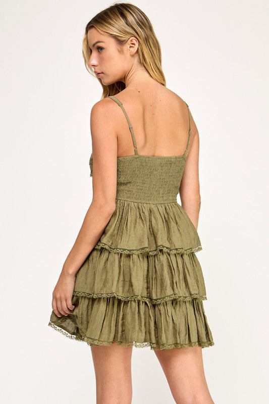 D5513 Tiered Ruffle Lace Mini Dress