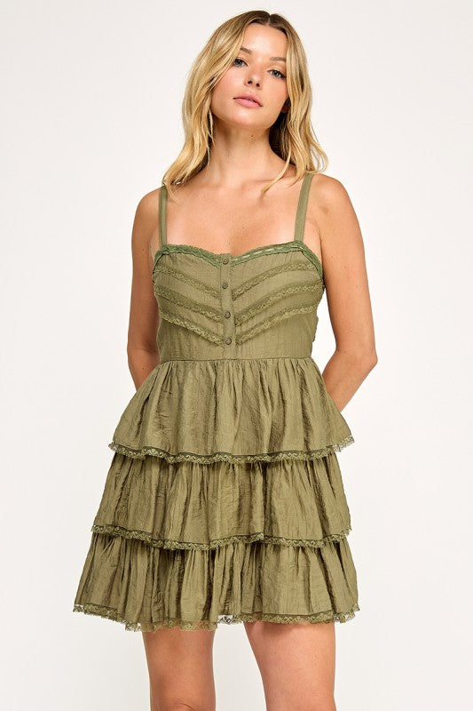 D5513 Tiered Ruffle Lace Mini Dress