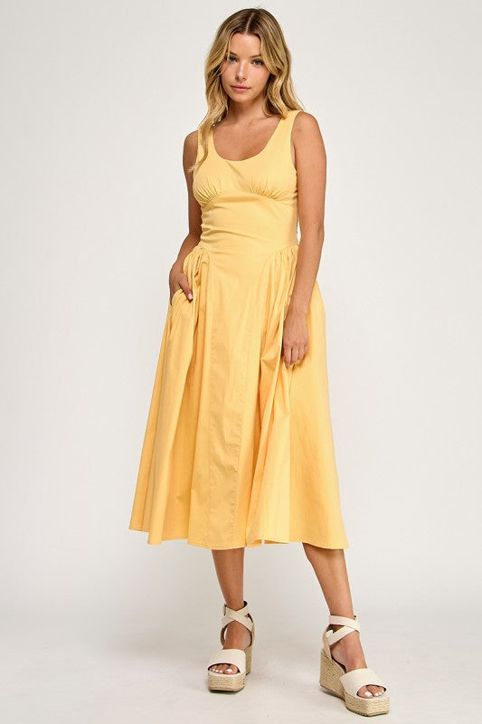 D5564 Crinoline-Lined Sleeveless Midi Dress