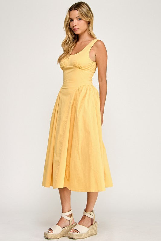D5564 Crinoline-Lined Sleeveless Midi Dress