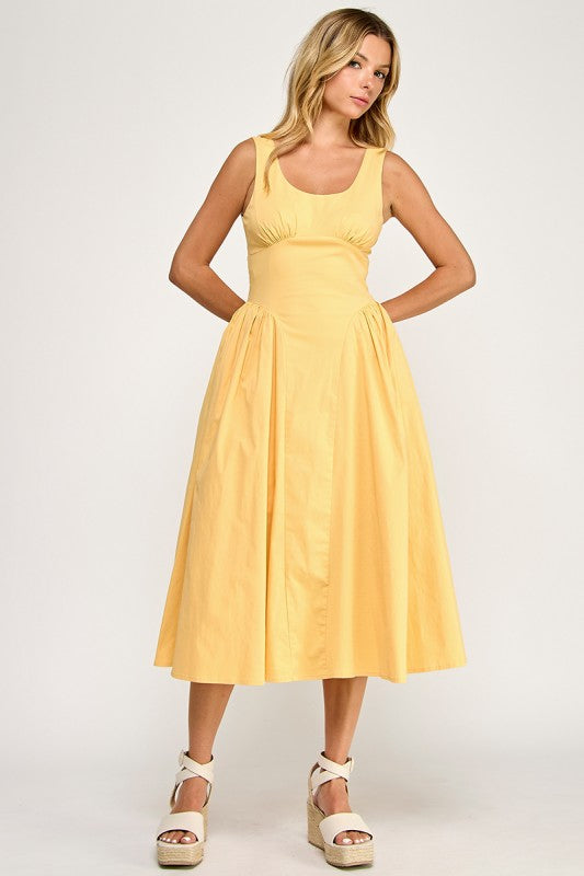 D5564 Crinoline-Lined Sleeveless Midi Dress