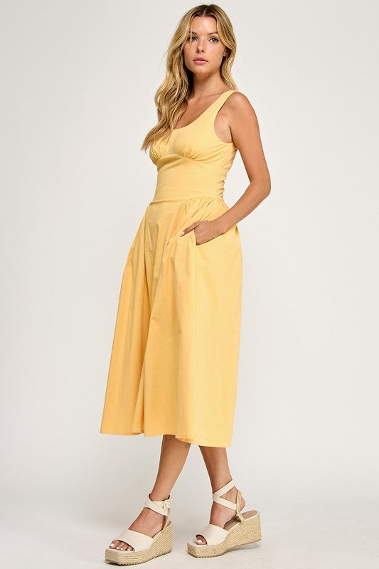 D5564 Crinoline-Lined Sleeveless Midi Dress