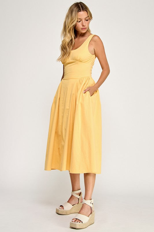D5564 Crinoline-Lined Sleeveless Midi Dress