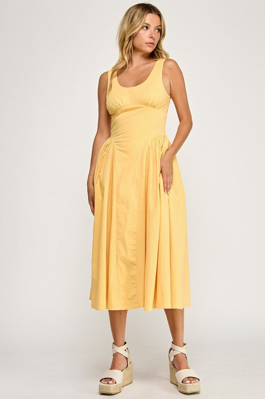 D5564 Crinoline-Lined Sleeveless Midi Dress