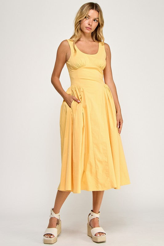 D5564 Crinoline-Lined Sleeveless Midi Dress