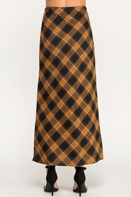 S5396 Plaid Side-Slit Long Skirt