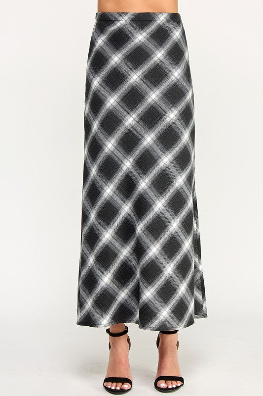 S5396 Plaid Side-Slit Long Skirt
