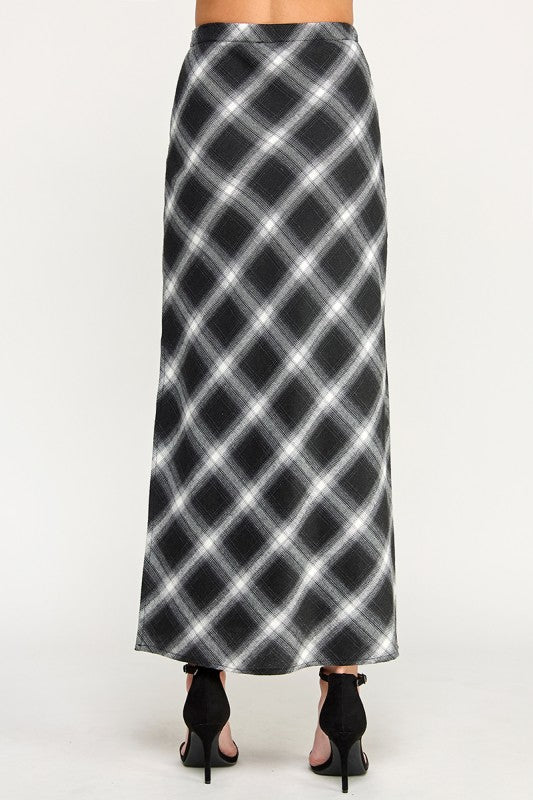S5396 Plaid Side-Slit Long Skirt