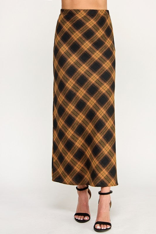S5396 Plaid Side-Slit Long Skirt
