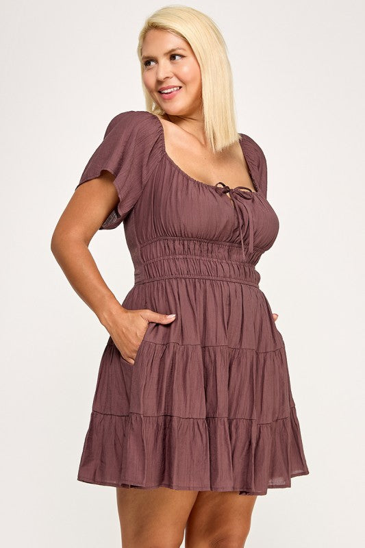 D5254X Smocked Tiered Mini Dress with Open Back