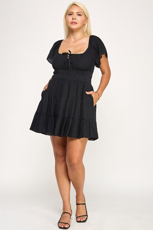 D5254X Smocked Tiered Mini Dress with Open Back