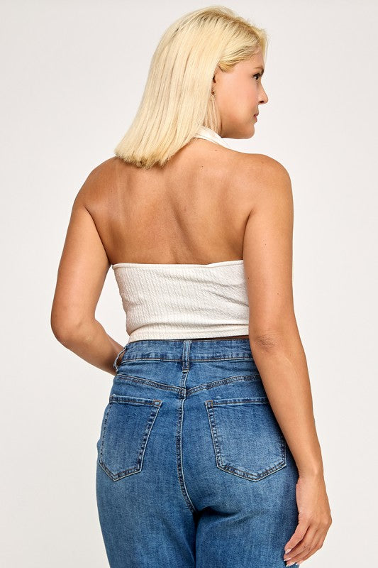 T5307X Plus Textured Halter Crop Top
