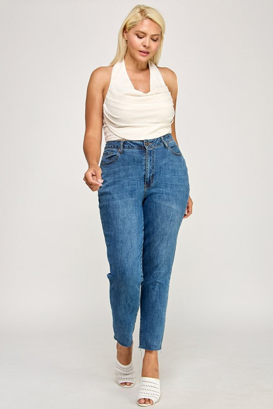 T5307X Plus Textured Halter Crop Top