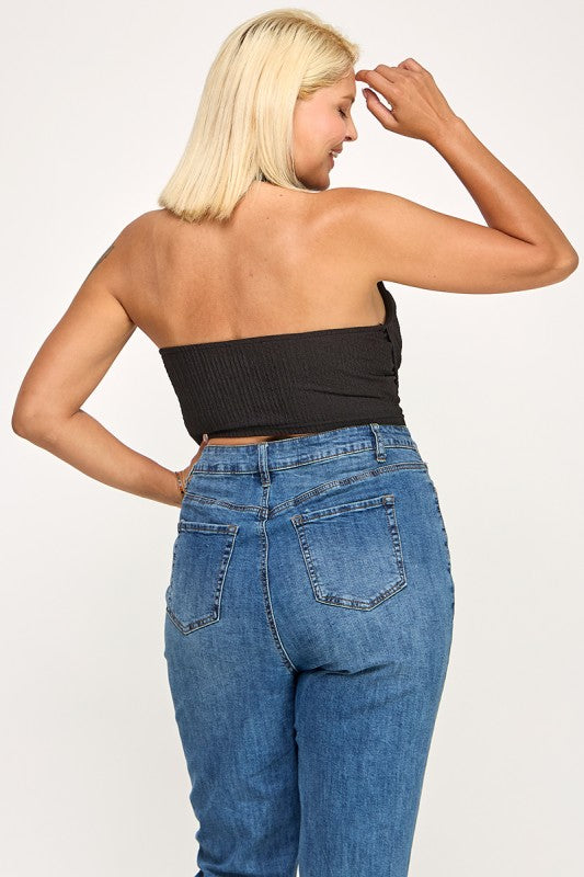 T5307X Plus Textured Halter Crop Top