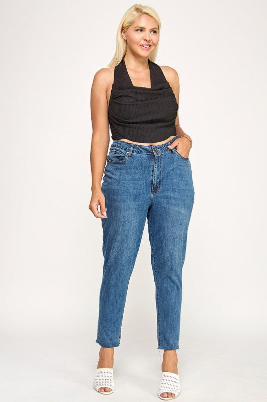 T5307X Plus Textured Halter Crop Top