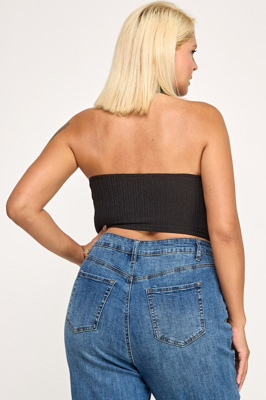 T5307X Plus Textured Halter Crop Top