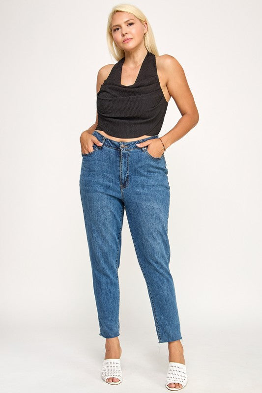 T5307X Plus Textured Halter Crop Top