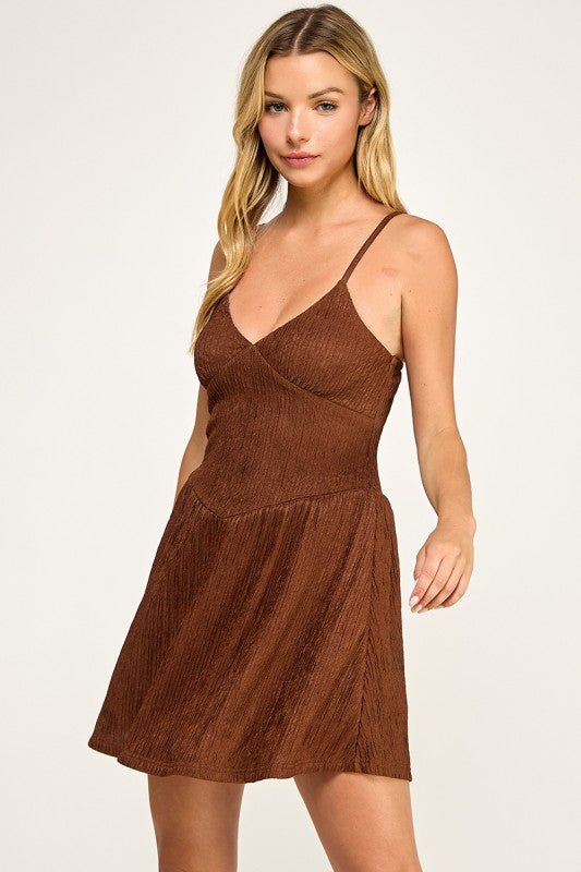 D5503 Textured Mini Dress with Adjustable Straps