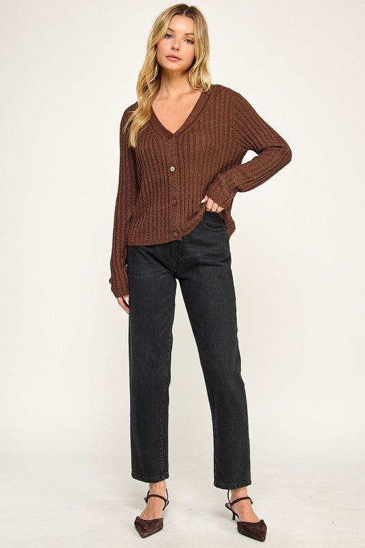 SW5554 Ribbed Button-Up Knit Cardigan
