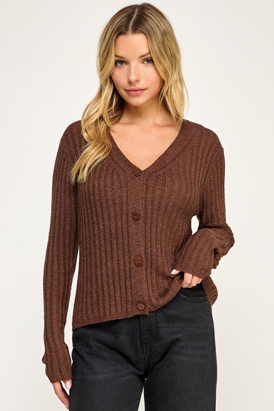 SW5554 Ribbed Button-Up Knit Cardigan