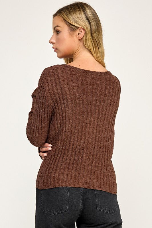 SW5554 Ribbed Button-Up Knit Cardigan