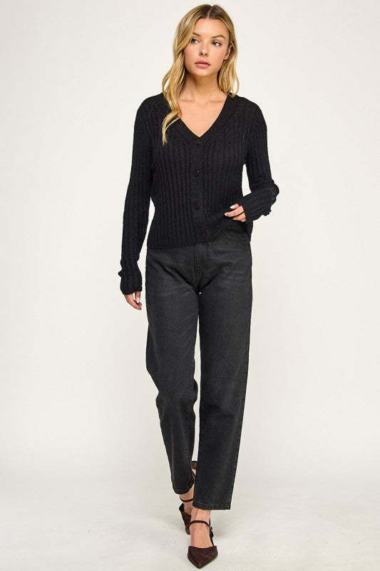 SW5554 Ribbed Button-Up Knit Cardigan