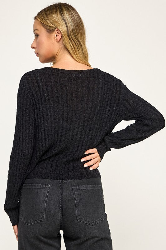 SW5554 Ribbed Button-Up Knit Cardigan