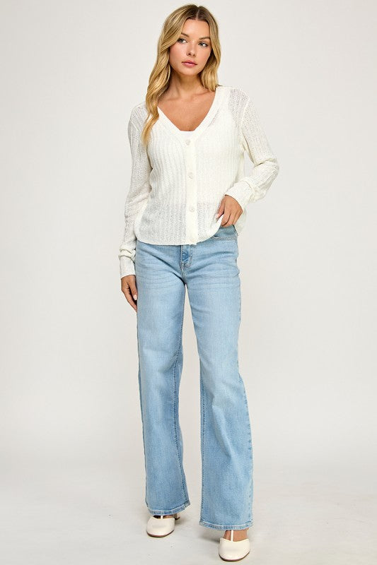 SW5554 Ribbed Button-Up Knit Cardigan