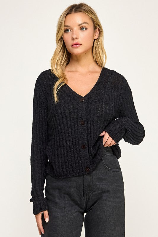 SW5554 Ribbed Button-Up Knit Cardigan