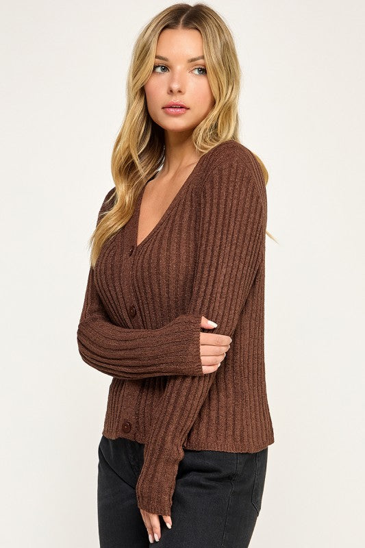 SW5554 Ribbed Button-Up Knit Cardigan