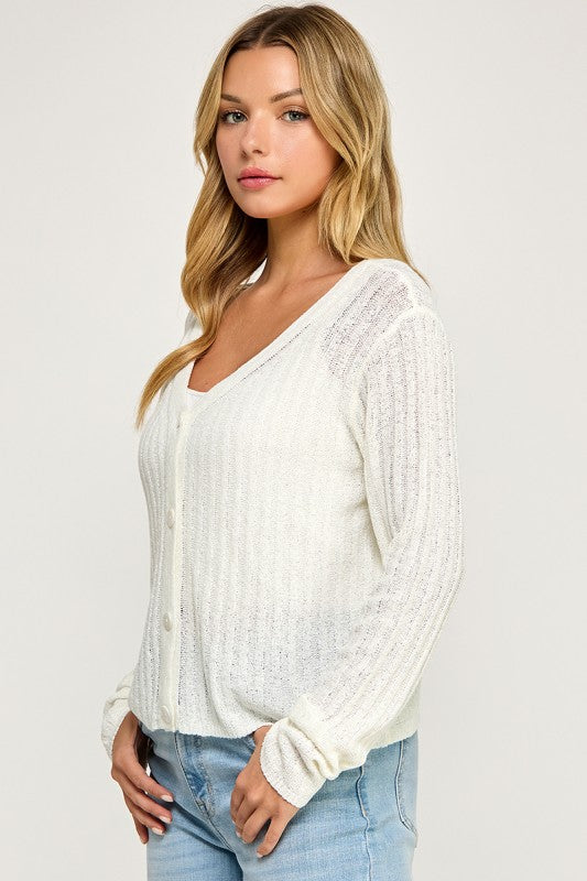 SW5554 Ribbed Button-Up Knit Cardigan