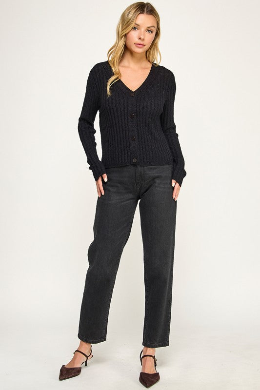 SW5554 Ribbed Button-Up Knit Cardigan