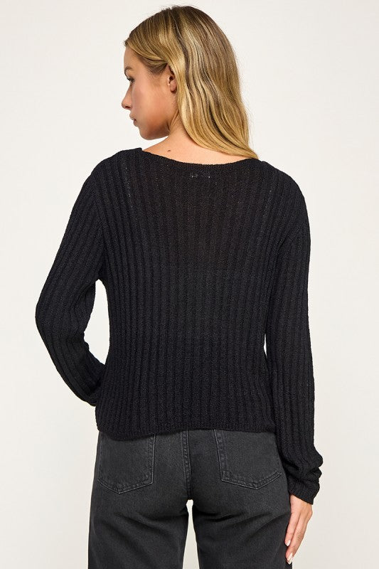SW5554 Ribbed Button-Up Knit Cardigan