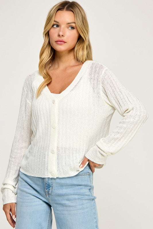 SW5554 Ribbed Button-Up Knit Cardigan