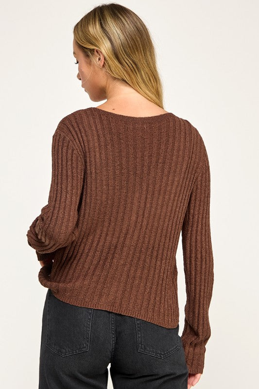SW5554 Ribbed Button-Up Knit Cardigan