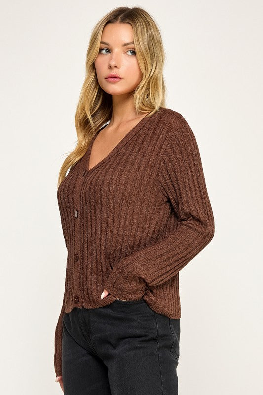 SW5554 Ribbed Button-Up Knit Cardigan