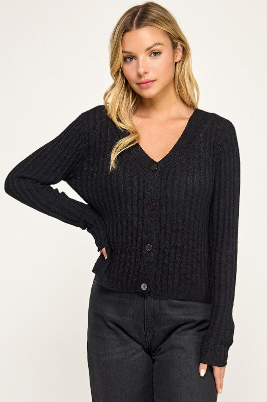 SW5554 Ribbed Button-Up Knit Cardigan