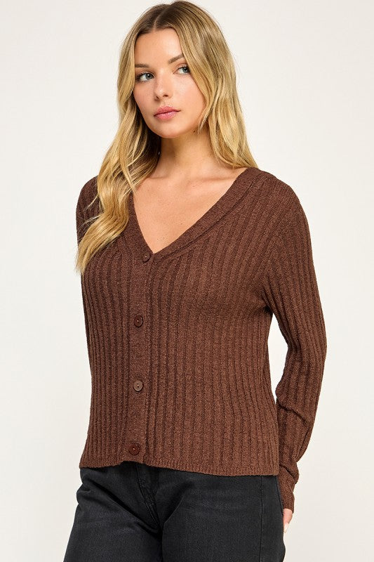 SW5554 Ribbed Button-Up Knit Cardigan