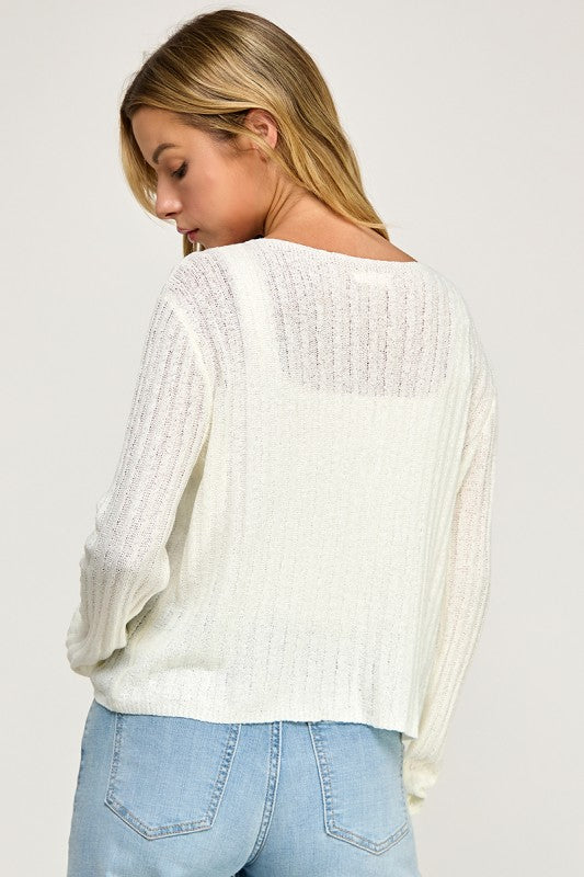 SW5554 Ribbed Button-Up Knit Cardigan