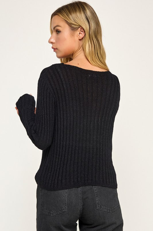 SW5554 Ribbed Button-Up Knit Cardigan