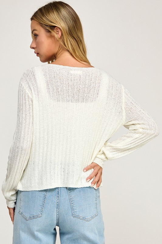SW5554 Ribbed Button-Up Knit Cardigan