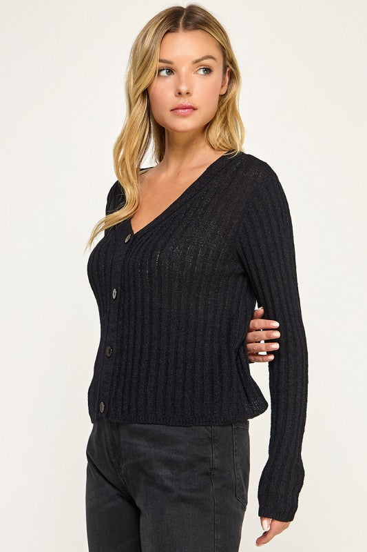SW5554 Ribbed Button-Up Knit Cardigan